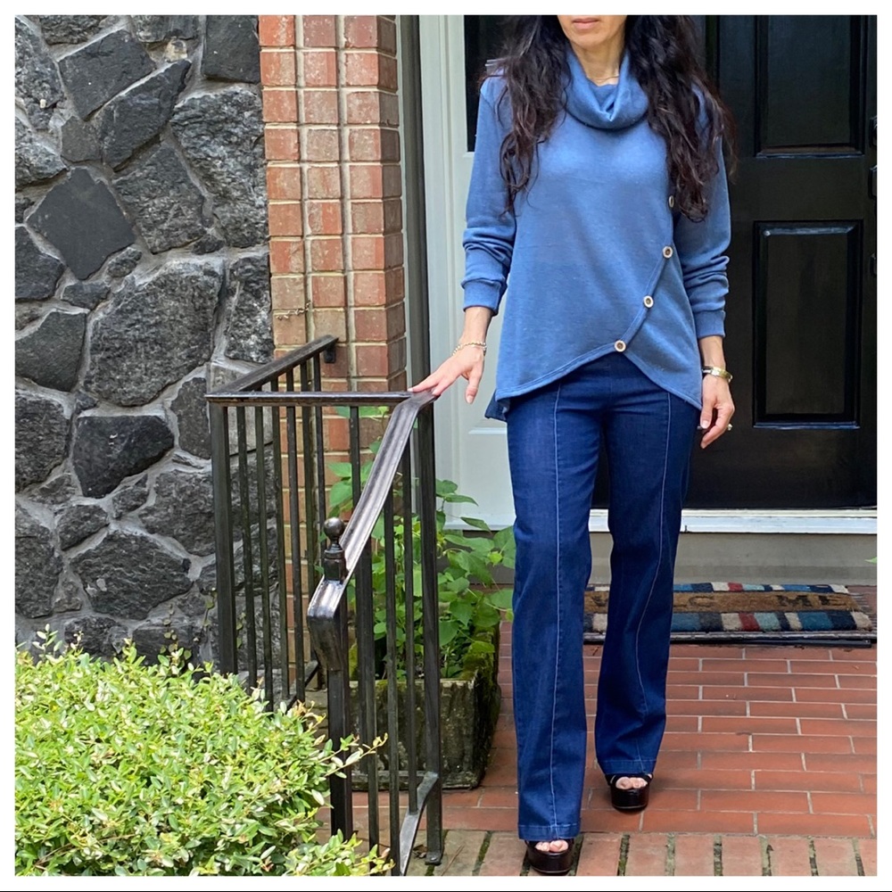 chic side button trim cowl neck knit tunic - Picture 12 of 13